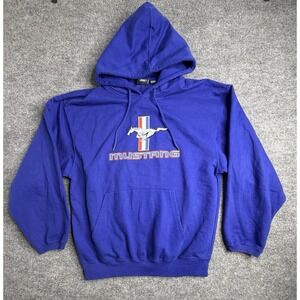 Vintage Ford Mustang Hoodie Racing Pullover Y2K Sweatshirt, Adult Large Blue